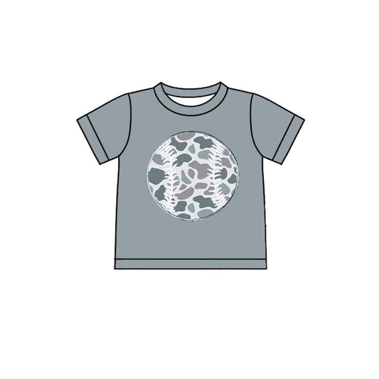 10.22 BT1430 Pre order No Moq Baby Boys Grey Short Sleeve Camo Baseballs Team T-shirts Top