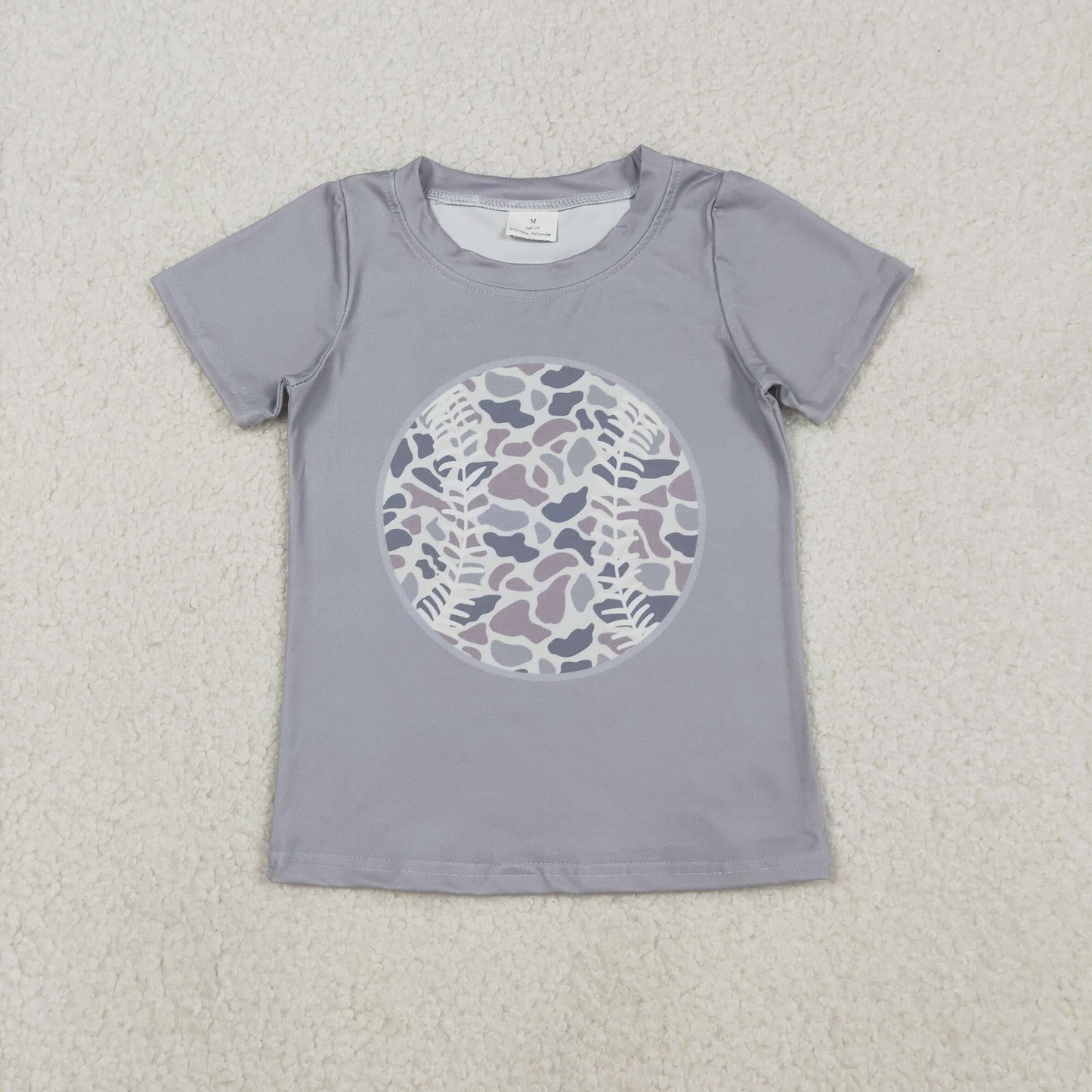 12.8 RTS NO MOQ （In stock）BT1430 Baby Boys Short Sleeve Light Grey Camo Baseballs Team T-shirts Top