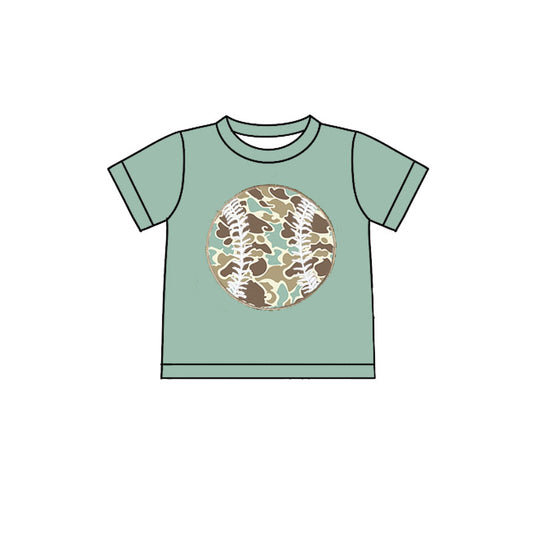 10.22 BT1431 Pre order No Moq Baby Boys Light Green Short Sleeve Camo Baseballs Team T-shirts Top