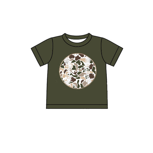 10.22 BT1433 Pre order No Moq Baby Boys Olive Short Sleeve Camo Baseballs Team T-shirts Top