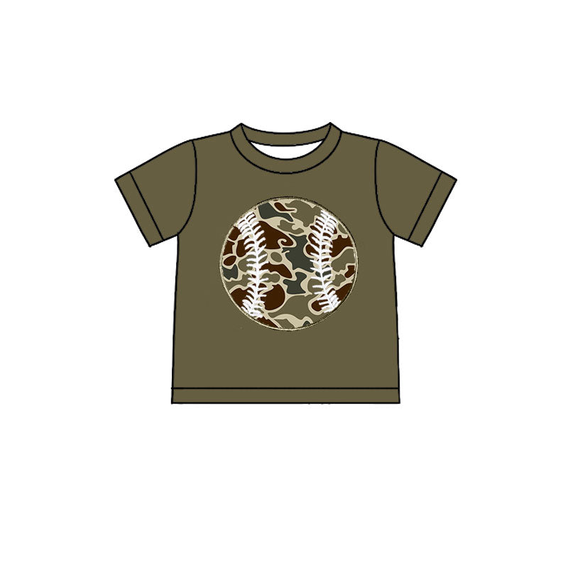 10.22 BT1434 Pre order No Moq Baby Boys Dark Brown Short Sleeve Camo Baseballs Team T-shirts Top