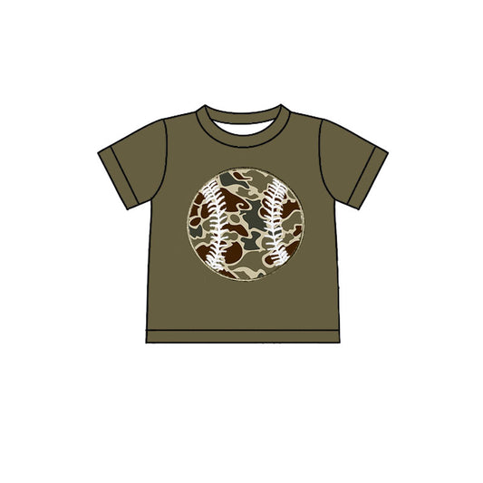 10.22 BT1434 Pre order No Moq Baby Boys Dark Brown Short Sleeve Camo Baseballs Team T-shirts Top