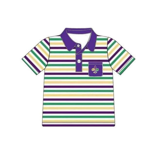 10.22 BT1436 Pre order No Moq Baby Boys Mardigras Stripe Anchor Pocket Button Polo Shirts Top