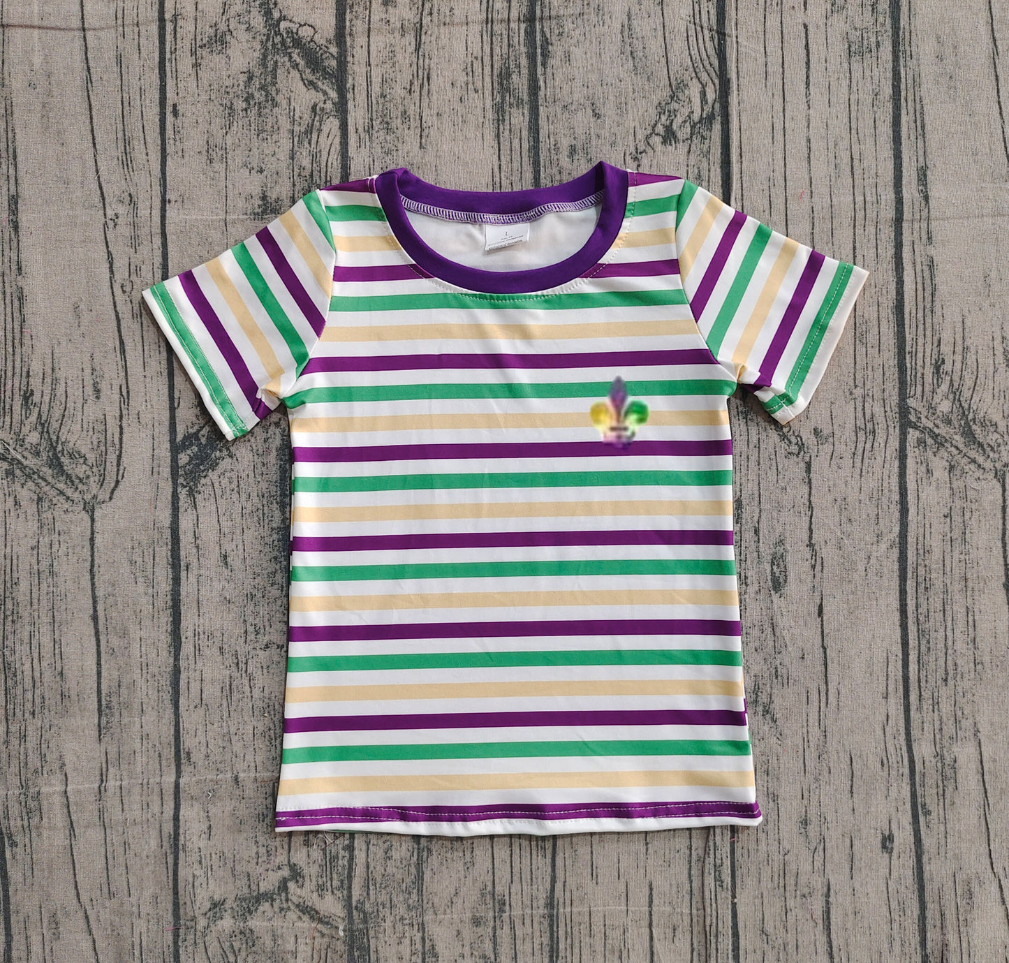 11.25 BT1437 Sample No Moq Embroidery Anchors Baby Boys Mardigras Stripes T-shirts Top