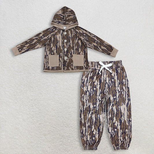 12.29 RTS NO MOQ （In stock）BT1441 +  P064 Baby Boys Southern Olive Camo Button Pockets Hoodie Jackets Tops Bottomland Pockets Jogger Pants