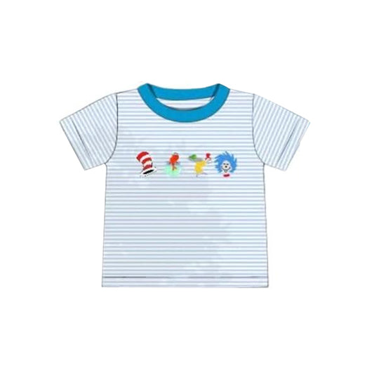10.23 (Pre Order) No moq BT1451 PRE-ORDER Baby Boys Blue Stripe Cartoon Mr Reading T-shirts Top