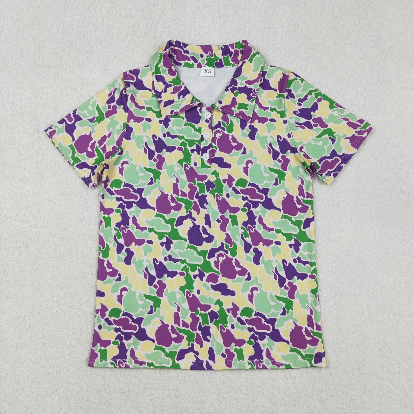 11.12 RTS NO MOQ （In stock）BT1452 Adult Men Mardigras Camo Button Polo Shirts Top