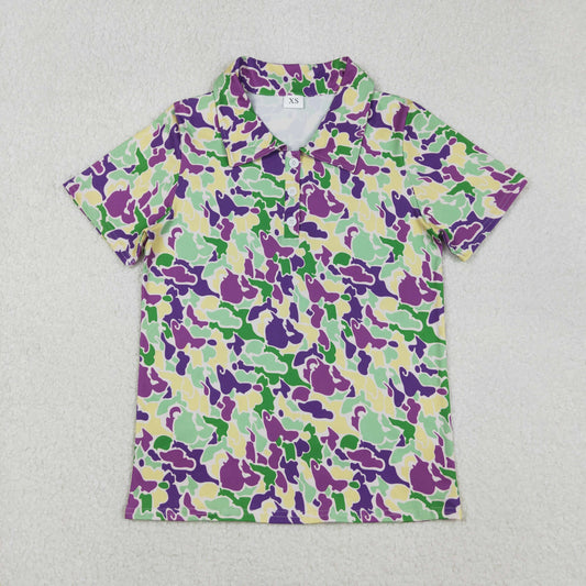 11.12 RTS NO MOQ （In stock）BT1452 Adult Men Mardigras Camo Button Polo Shirts Top