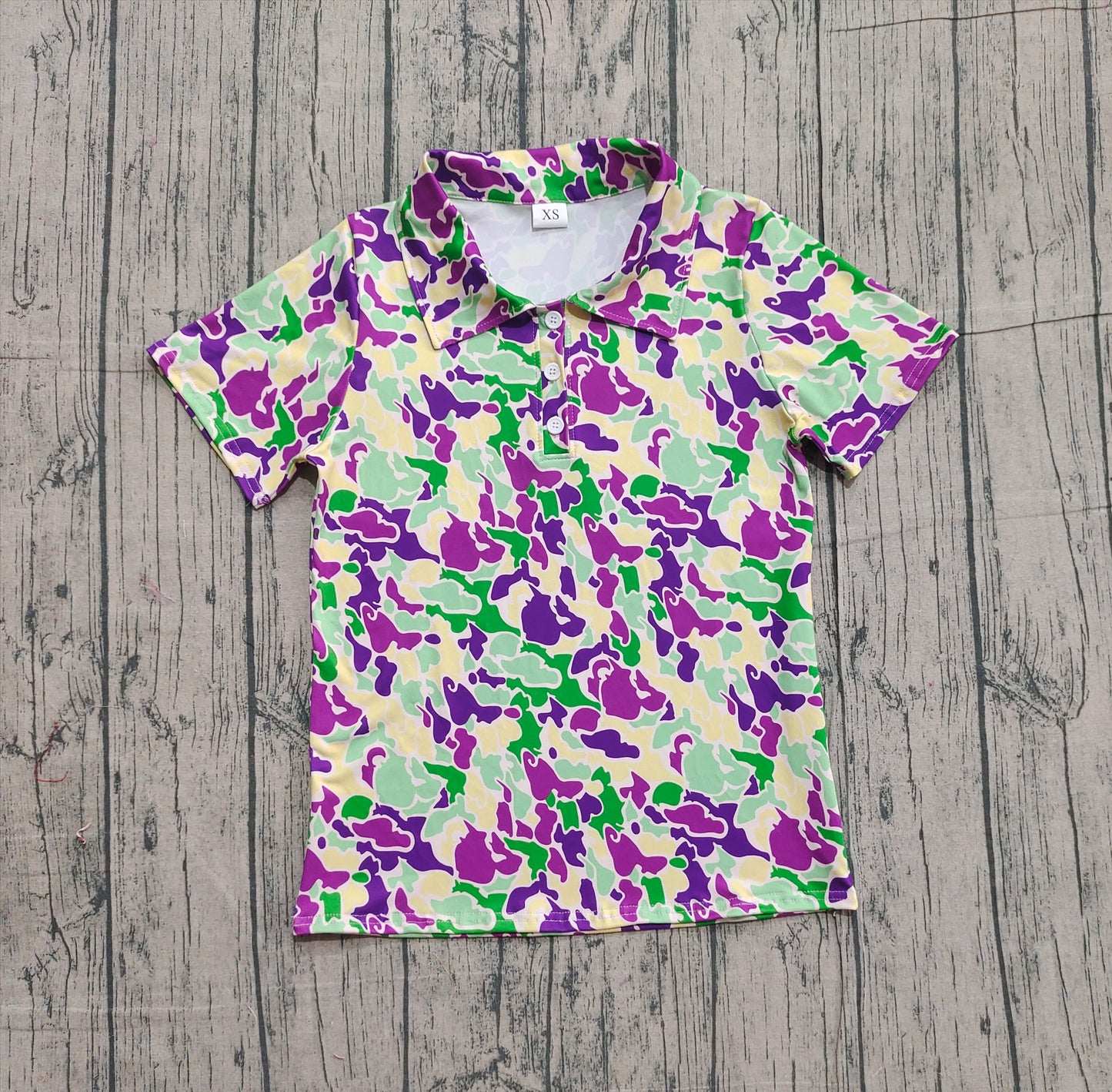 10.29 BT1452 Sample No Moq Adult Men Mardigras Camo Button Polo Shirts Top