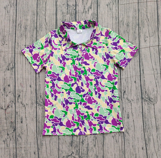 10.29 BT1452 Sample No Moq Adult Men Mardigras Camo Button Polo Shirts Top