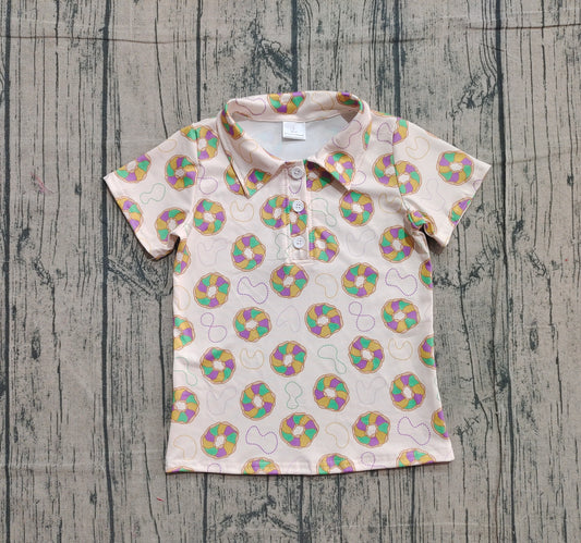 10.29 BT1454 Sample No Moq Baby Boys Mardigras Donuts Plaid Button Polo Shirts Top