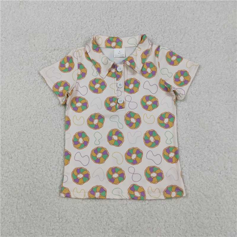 11.27 RTS NO MOQ （In stock）BT1454 Baby Boys Mardigras Donuts Plaid Button Polo Shirts Top