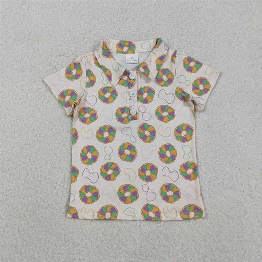 11.27 RTS NO MOQ （In stock）BT1454 Baby Boys Mardigras Donuts Plaid Button Polo Shirts Top