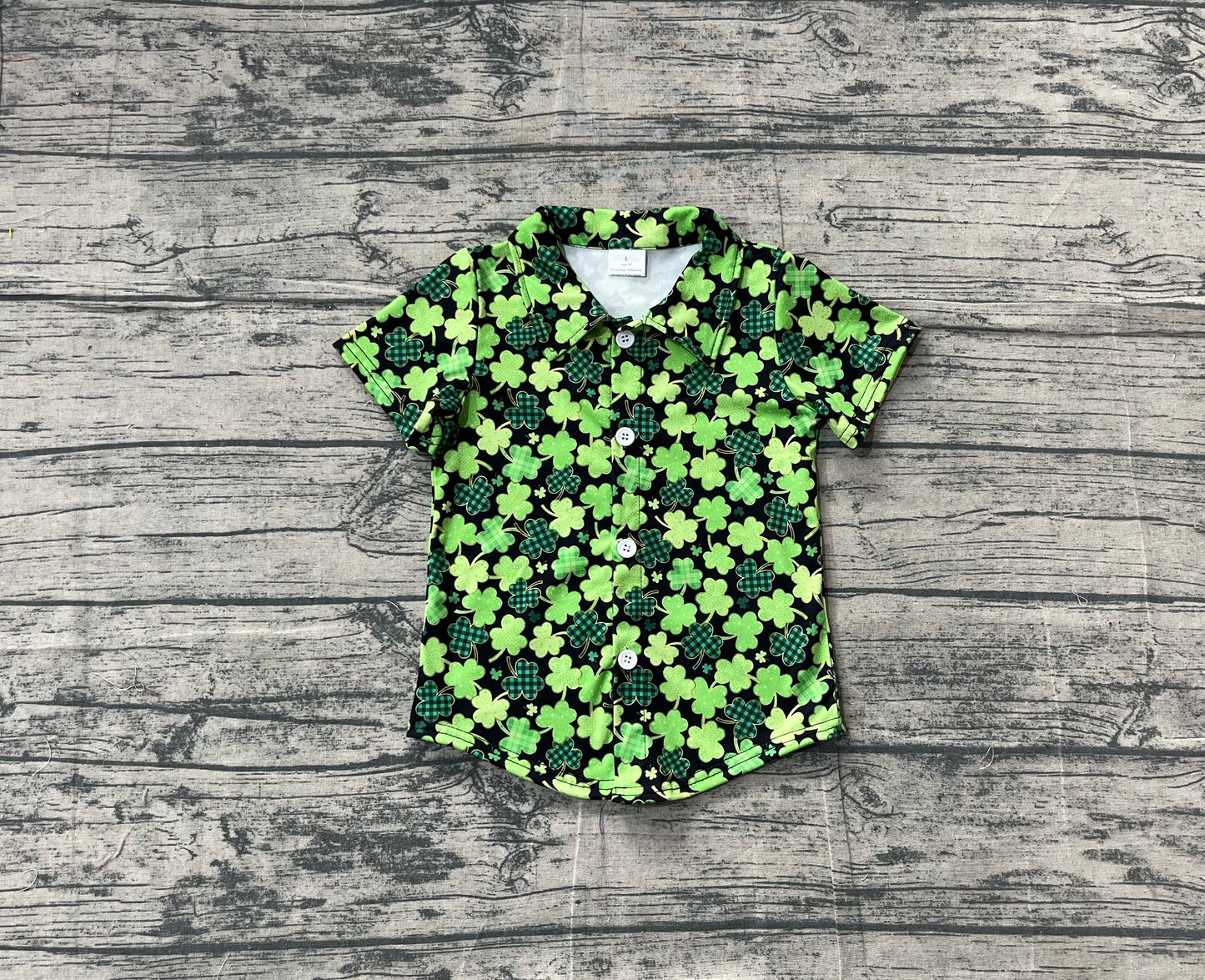 11.10 BT1455 Sample No Moq Baby Boys Green Clovers Plaid Button St Patrick Shirts Top