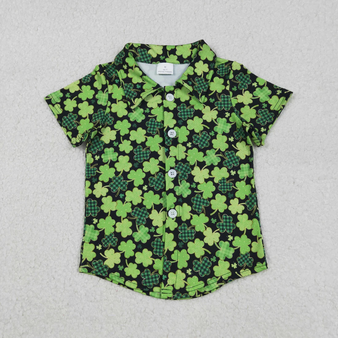 12.29 RST Sibling Baby Boys Short Sleeve Clovers Checked St Patrick Button Shirts Top
