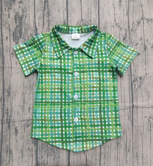 11.13 BT1456 Sample No Moq Baby Boys Green Checked St Patrick Button Shirts Top