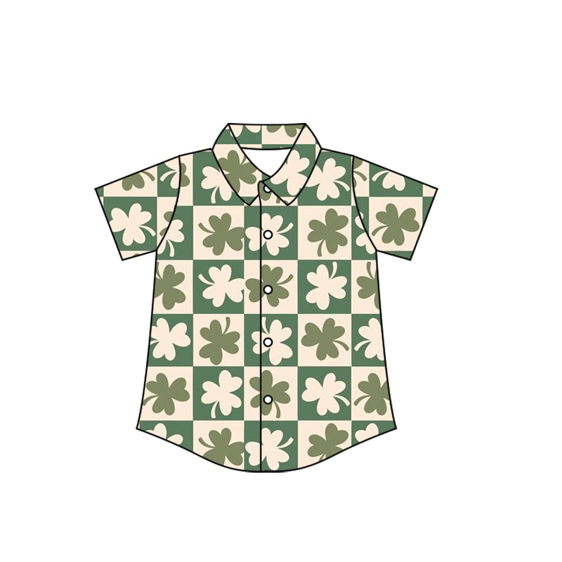 10.23 (Pre Order) No moq BT1459 PRE-ORDER Baby Boys Clovers Checked Button St Patrick Shirts Top