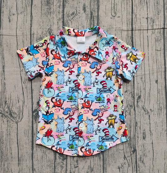 11.5 BT1461 Sample No Moq Baby Boys Cartoon Mr Reading Button Shirts Top