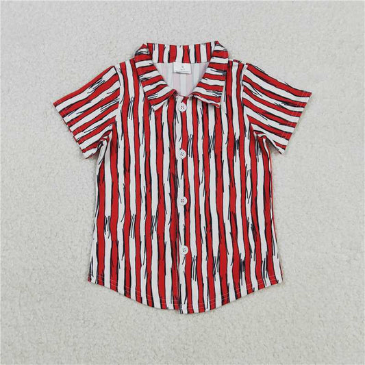 11.28 RTS NO MOQ （In stock）BT1462 Baby Boys Red Stripe Dr Reading Button Shirts Top