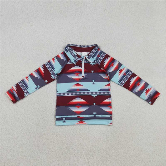 11.26 RTS NO MOQ （In stock）BT1467 Baby Boys Aztec Zipper Western Pullovers Top