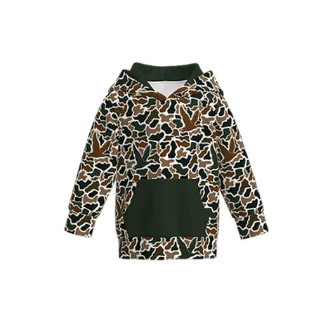 10.27 BT1470 Pre order No Moq Baby Boys Long Sleeve Dark Brown Camo Duck Pocket Southern Hoodies Top