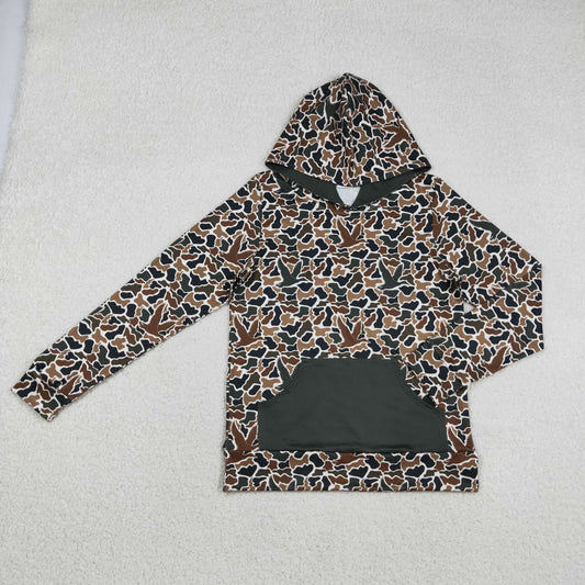 12.12 RTS NO MOQ （In stock）BT1472 Adult Men Dark Brown Ducks Camo Pocket Southern Hunting Hoodies Top