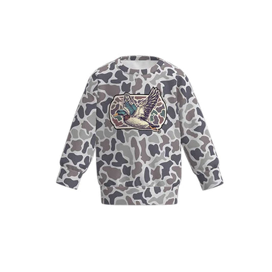 10.27 BT1473 Pre order No Moq Baby Boys Long Sleeve Grey Camo Ducks Hunting T-shirts Top