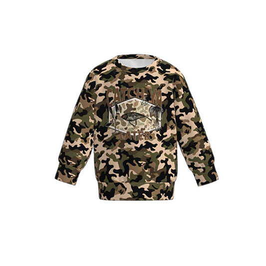10.27 BT1474 Pre order No Moq Baby Boys Long Sleeve Olive Camo Fishing Hunting T-shirts Top