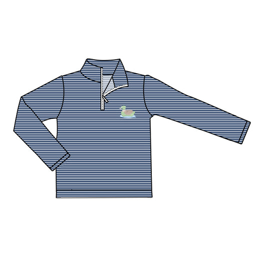10.27 BT1478 Pre order No Moq Baby Boys Long Sleeve Blue Stripes Ducks Zipper Pullovers Top