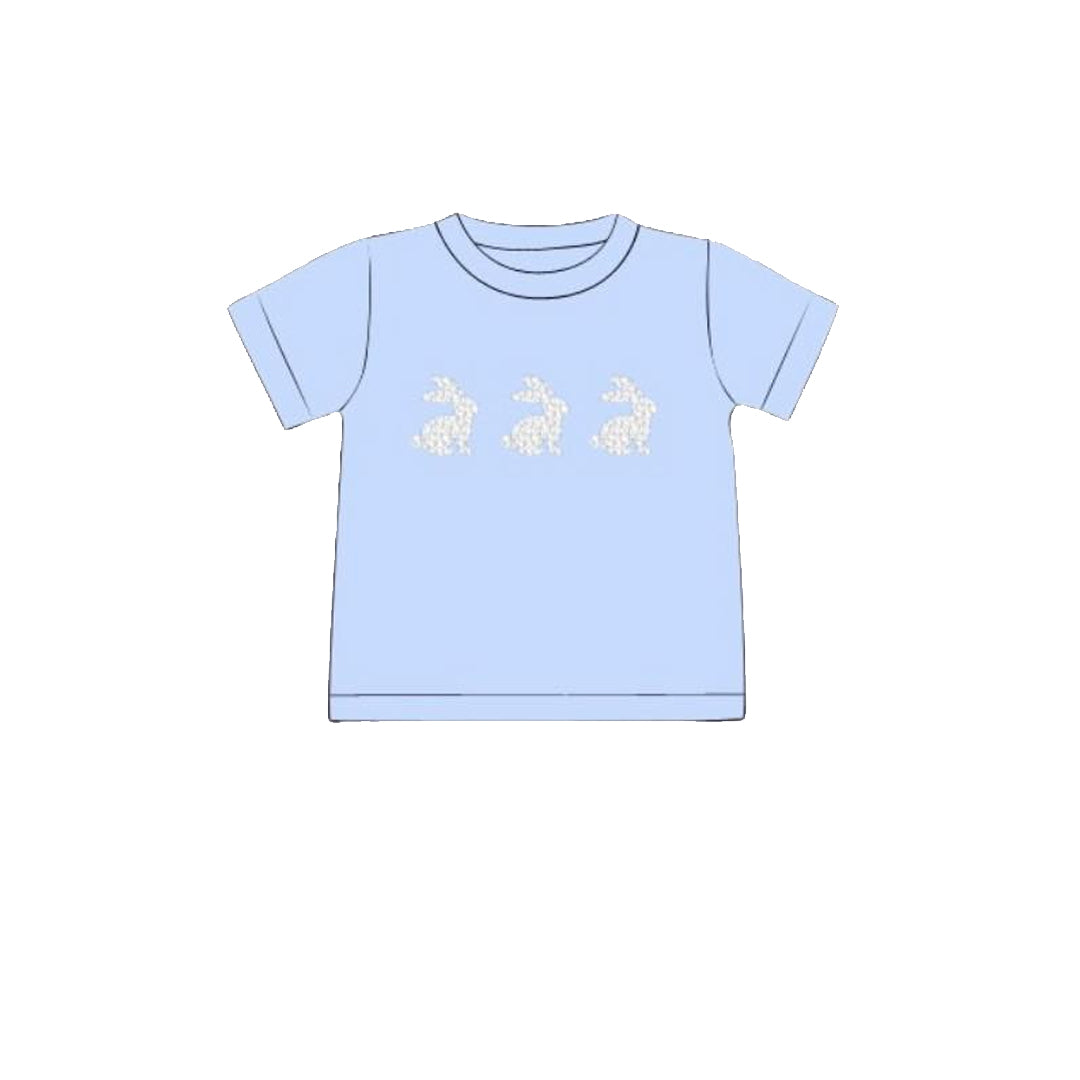 10.31 BT1488 Pre order No Moq Baby Boys Blue Short Sleeve Rabbits Easter T-shirts Top