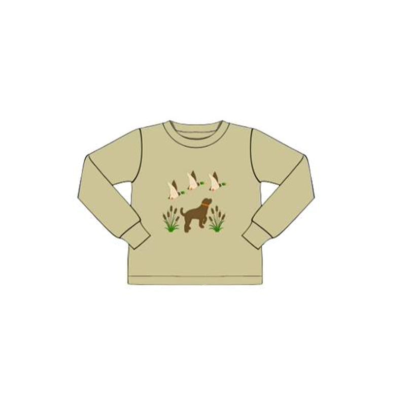 10.31 BT1489 Pre order No Moq Baby Boys Khaki Long Sleeve Ducks Dogs Hunting T-shirts Top