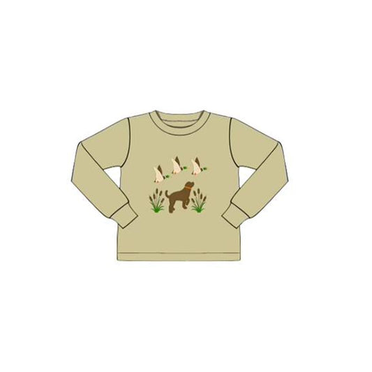 10.31 BT1489 Pre order No Moq Baby Boys Khaki Long Sleeve Ducks Dogs Hunting T-shirts Top