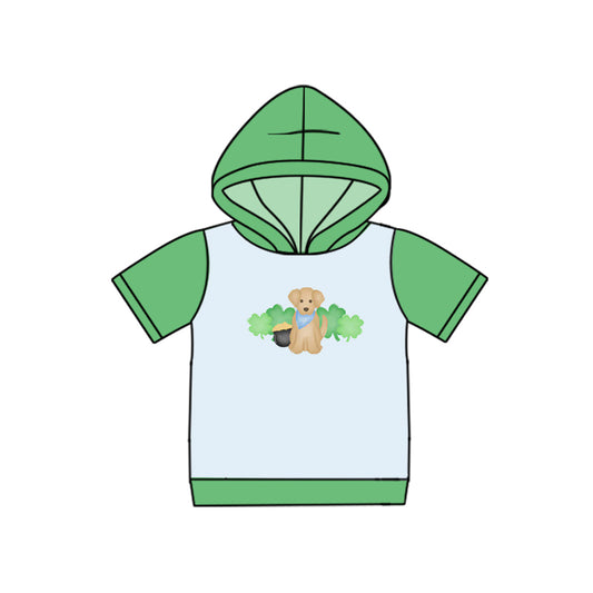 11.1 BT1497 Pre order No Moq Baby Boys Green Short Sleeve Clovers Dogs St Patrick Hoodies Top
