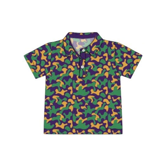11.1 BT1498 Pre order No Moq Baby Boys Short Sleeve Mardigras Camo Button Polo Shirts Top