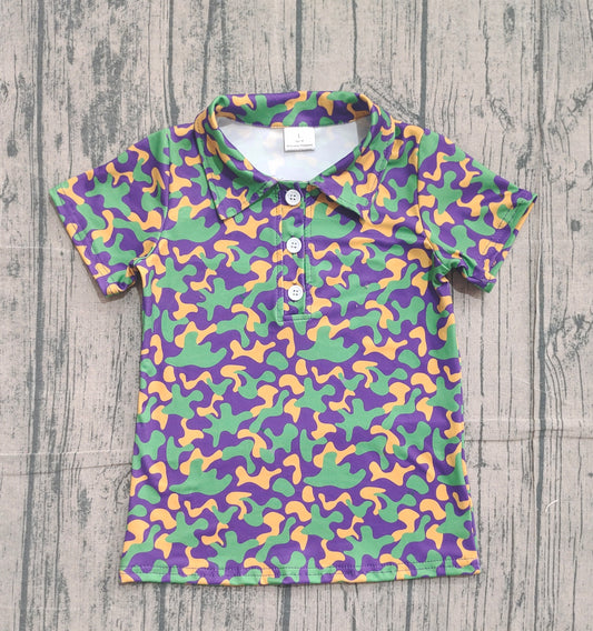 11.11 BT1498 Sample No Moq Baby Boys Short Sleeve Mardigras Camo Button Polo Shirts Top