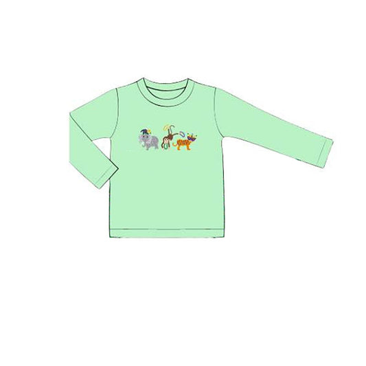 11.4 BT1505 Pre order No Moq Baby Boys Green Long Sleeve Animals T-shirts Top