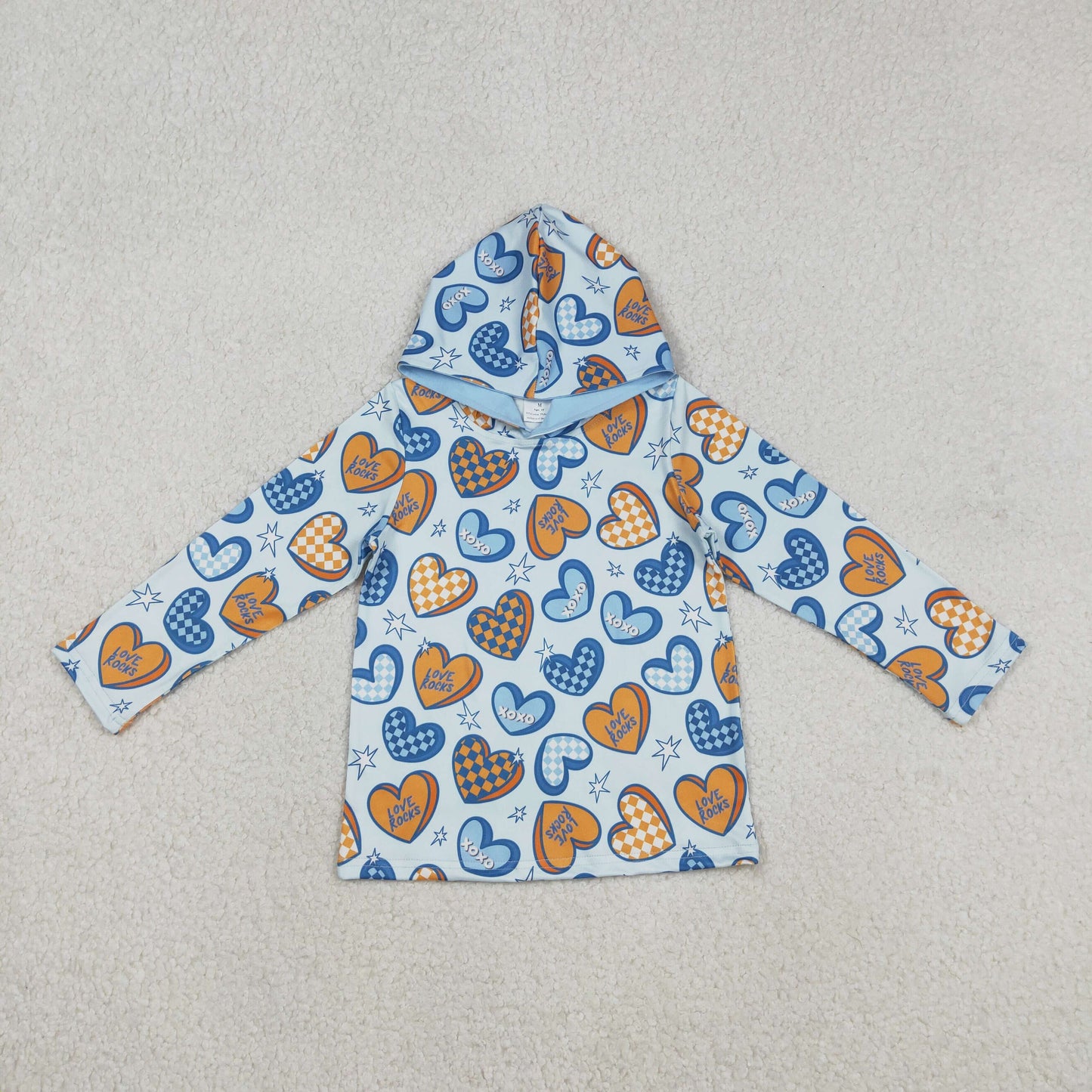 12.8 RTS NO MOQ （In stock）BT1510 Baby Boys Long Sleeve XOXO Hearts Stars Valentines Hoodies Top