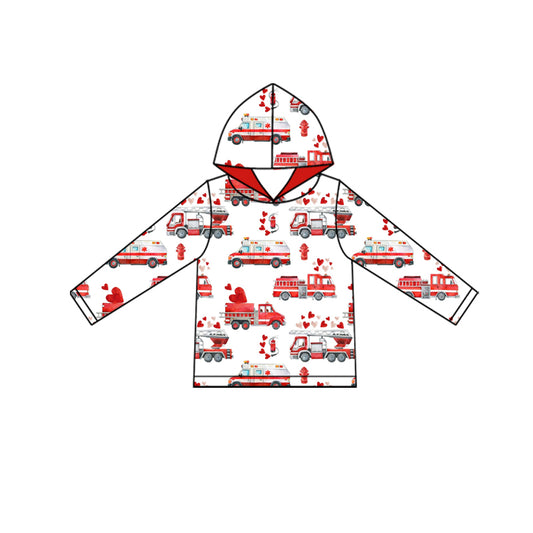 11.6 BT1512 Pre order No Moq Baby Boys Red Hearts Fire Trucks Valentine Hoodies Top