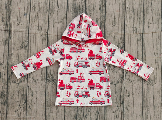 11.20 BT1512 Sample No Moq Baby Boys Red Hearts Fire Trucks Valentine Hoodies Top
