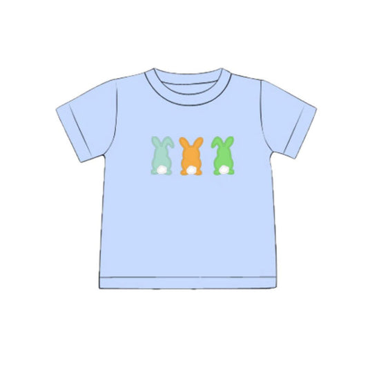 11.7 BT1522 Pre order No Moq Baby Boys Blue Short Sleeve Colorful Rabbits Easter T-shirts Top