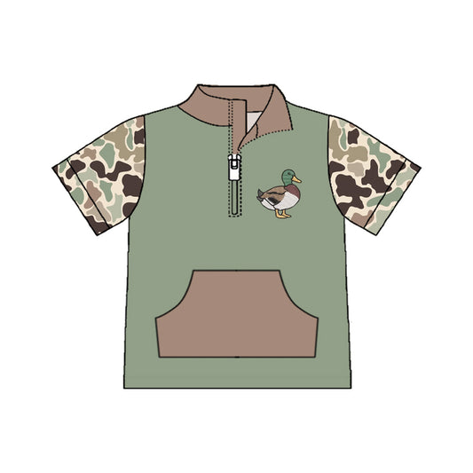 11.7 BT1530 Pre order No Moq Baby Boys Green Camo Short Sleeve Ducks Zipper Pockets Hunting Pullovers Top