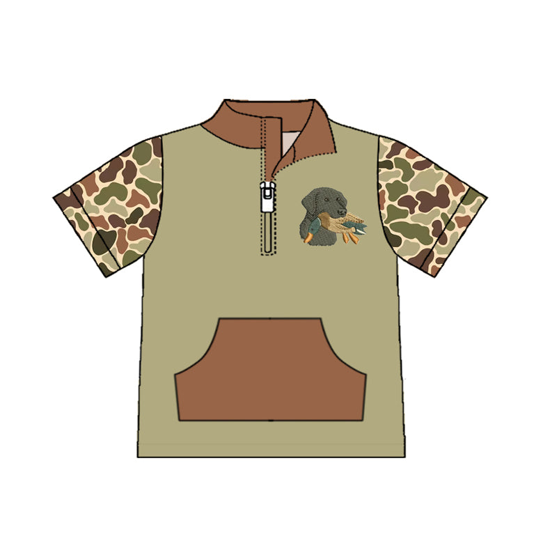 11.7 BT1532 Pre order No Moq Baby Boys Khaki Camo Short Sleeve Duck Dogs Zipper Pockets Hunting Pullovers Top