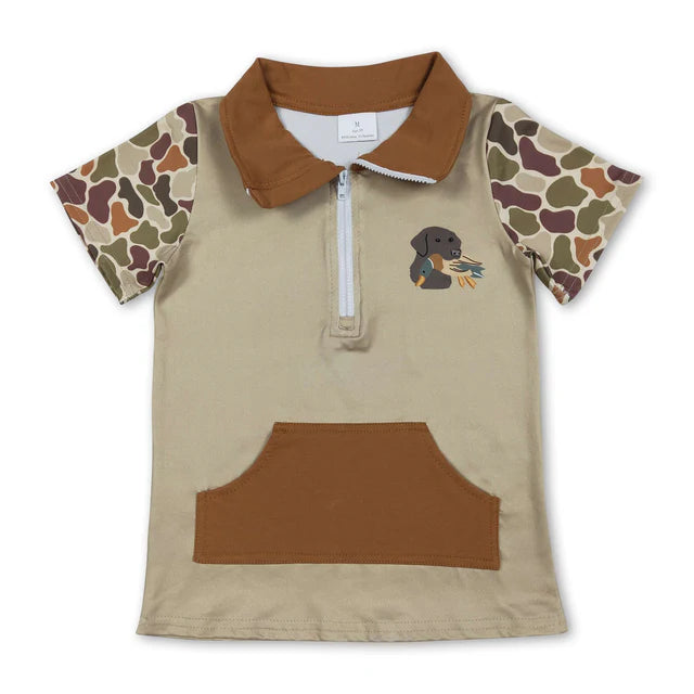 RTS Sibling Baby Boys Short Sleeve Southern Camo Zipper Pockets Deer Dogs Hunting Pullovers Top
