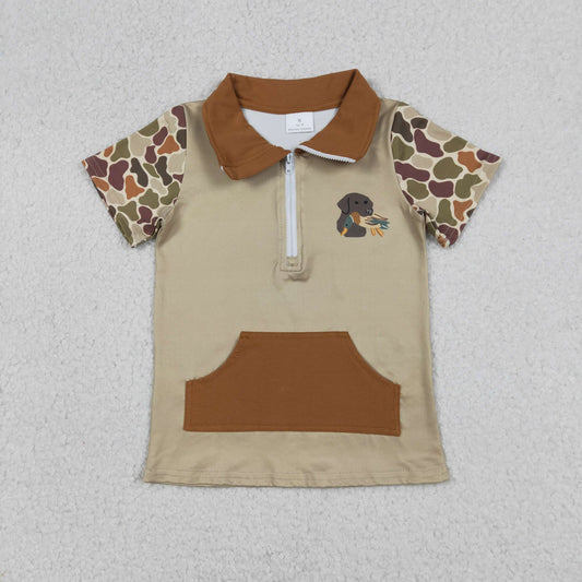 12.25 RTS NO MOQ （In stock）BT1532 Baby Boys Southern Khaki Camo Duck Dogs Zip Pockets Hunting Pullovers Top