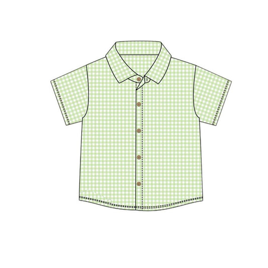 11.7 BT1536 Pre order No Moq Baby Boys Short Sleeve Green Checked Button Shirts Top