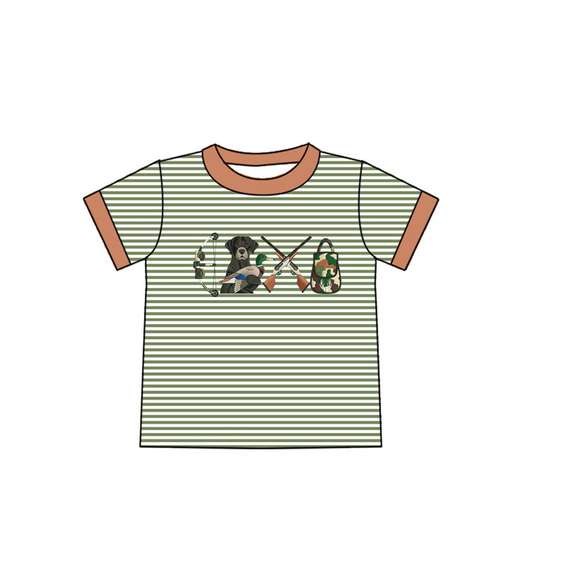 11.7 BT1537 Pre order No Moq Baby Boys Green Stripe Dogs Ducks Fishing Hunting T-Shirts Top