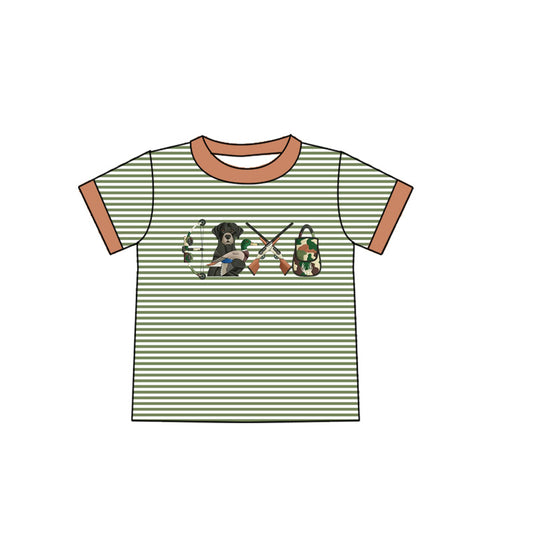 11.7 BT1537 Pre order No Moq Baby Boys Green Stripe Dogs Ducks Fishing Hunting T-Shirts Top