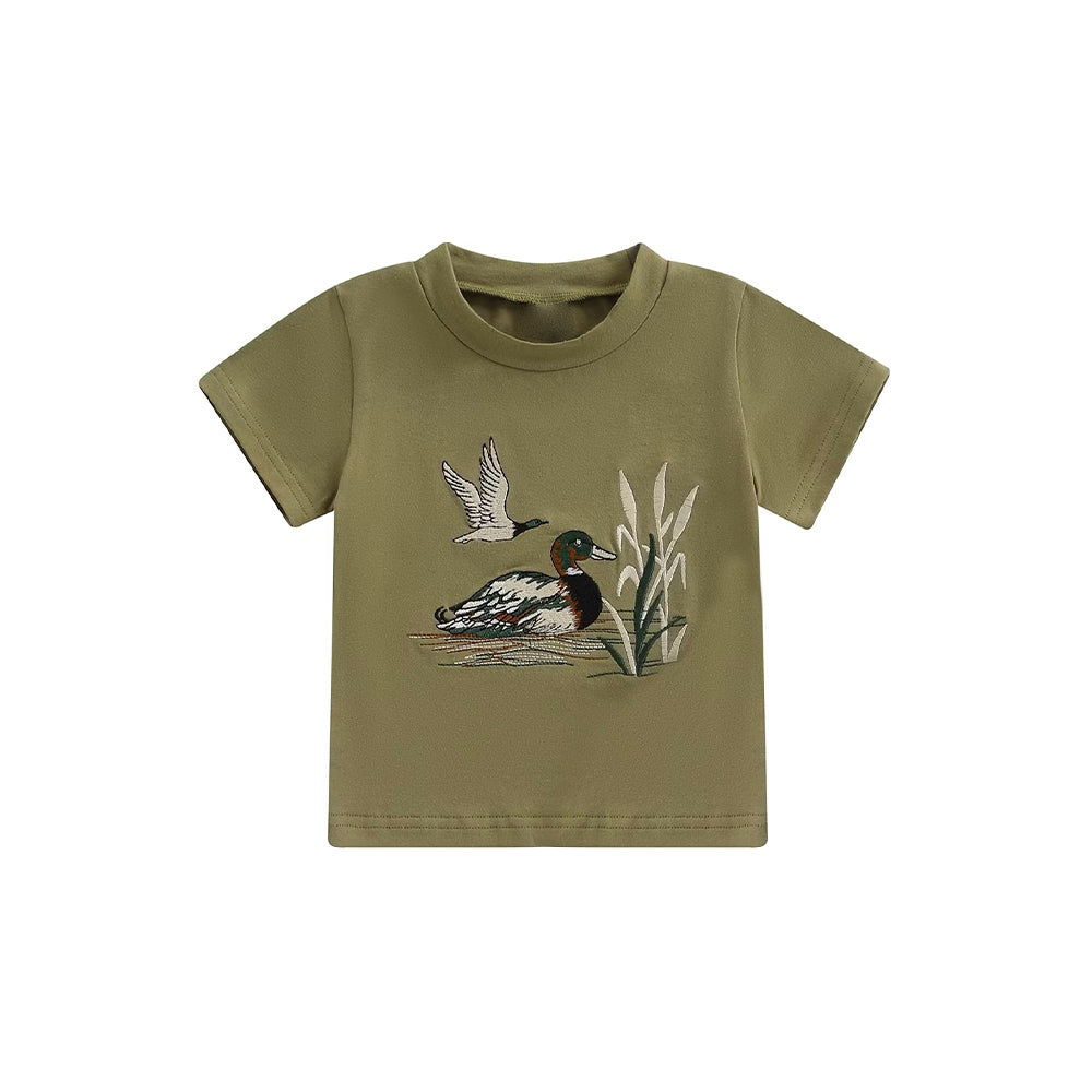 11.7 BT1541 Pre order No Moq Baby Boys Short Sleeve Green Ducks Hunting T-Shirts Top
