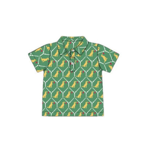 11.12 BT1558 Pre order No Moq Baby Boys Dogs Checked Button Hunting Polo Shirts Top