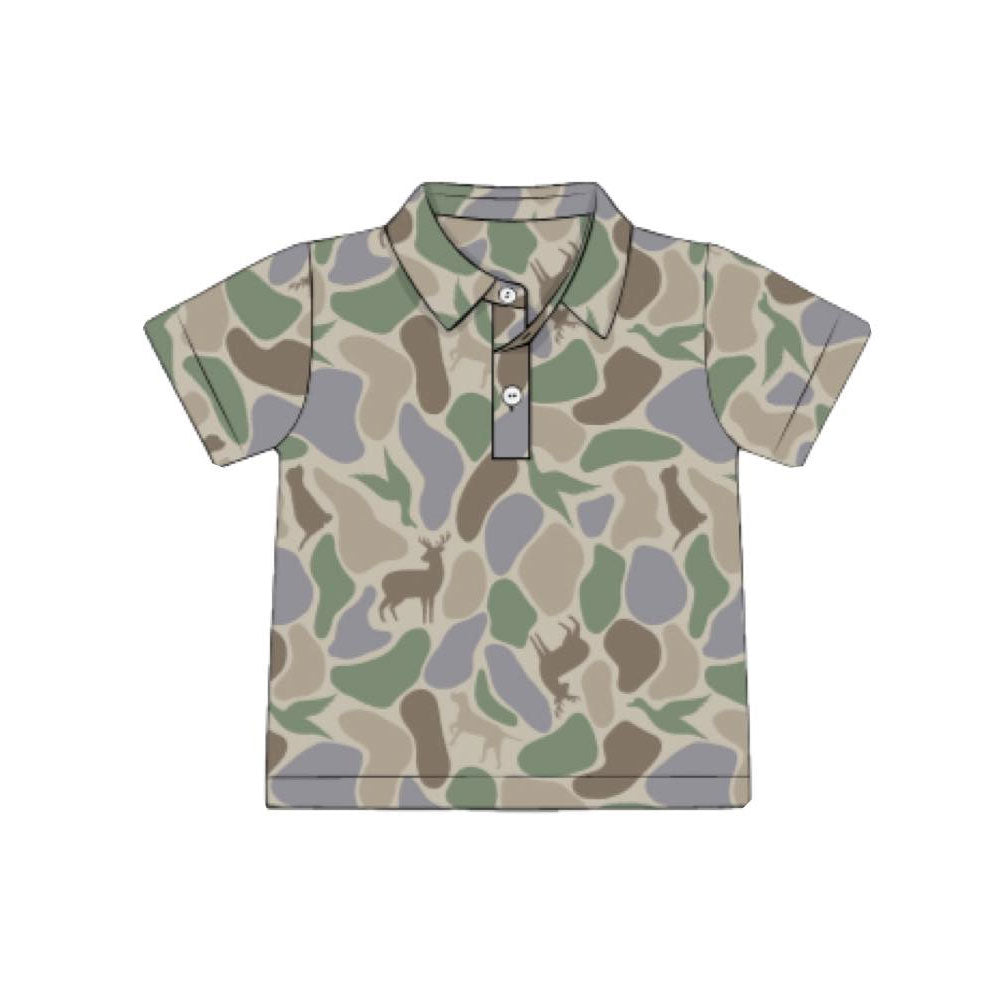 11.13 BT1560 Pre order No Moq Baby Boys Deer Dogs Ducks Camo Hunting Button Polo Shirts Top